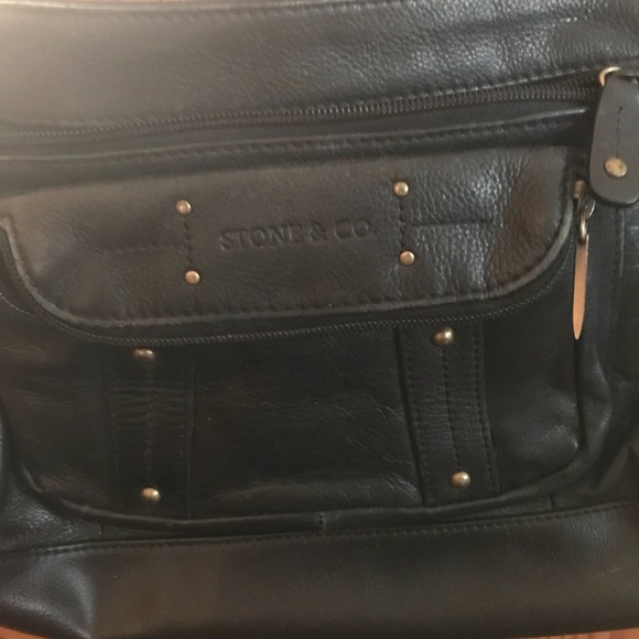 Stone and company black leather purse with strap - Picture 2 of 5